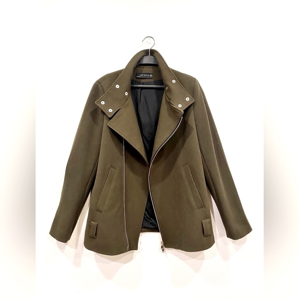 zara — khaki biker style jacket